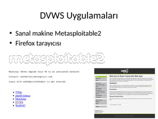 DVWS Uygulamaları
• Sanal makine Metasploitable2
• Firefox tarayıcısı
 