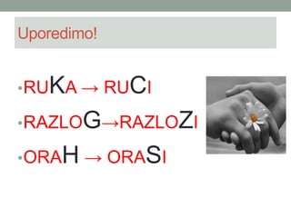 Uporedimo!
?RUKA  RUCI
?RAZLOGRAZLOZI
?ORAH  ORASI
 