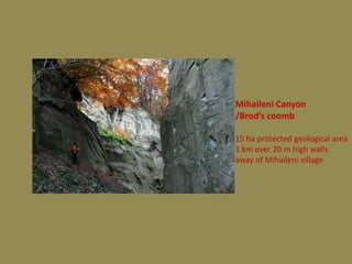 Mihaileni Canyon
/Brod’s coomb

15 ha protected geological area
1 km over 20 m high walls
away of Mihaileni village
 