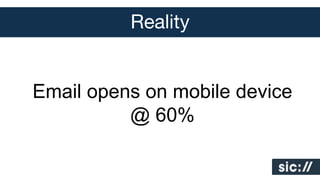 Reality
Email opens on mobile device
@ 60%

 