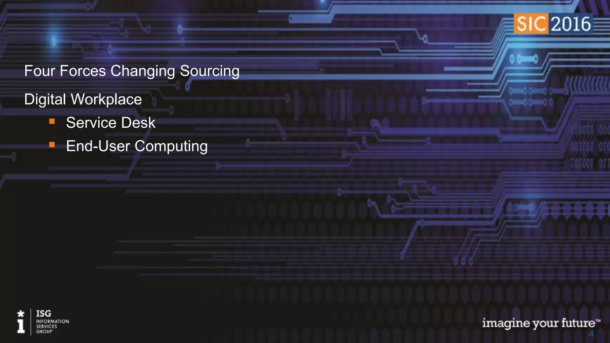 © 2016 Information Services Group, Inc. All Rights Reserved 44
Four Forces Changing Sourcing
Digital Workplace
 Service Desk
 End-User Computing
 
