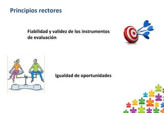 11
Fiabilidad y validez de los instrumentos
de evaluación
Igualdad de oportunidades
Principios rectores
 