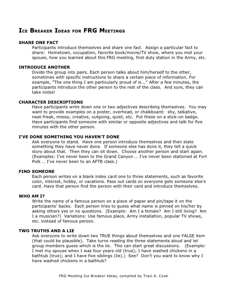 Ice Breaker Ideas for FRGs