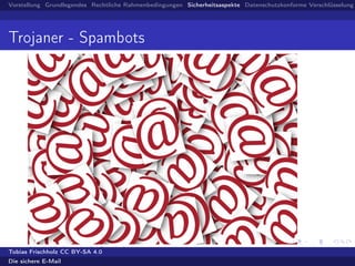 Vorstellung Grundlegendes Rechtliche Rahmenbedingungen Sicherheitsaspekte Datenschutzkonforme Verschlüsselung
Trojaner - Spambots
CC0 Public Domain, Quelle: pixabay.comTobias Frischholz CC BY-SA 4.0
Die sichere E-Mail
 