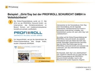 3
Das Suchergebnis: „Girls’Day bei der PROFIROLL SCHURICHT
GMBH in Veitshöchheim“
© ADENION GmbH 2014
Folie 14
Suchen die ...