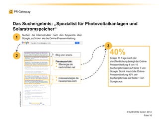 © ADENION GmbH 2014
Seite 17
Um herauszufinden, wie gut die Internetnutzer die Online-
Pressemitteilung über Google finden...