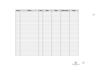 118
Fecha Detalle Folio Debe Haber Saldo Deudor Saldo
Acreedor
 