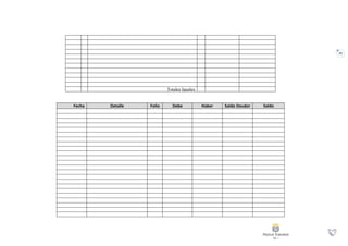 73
Totales Iguales
Fecha Detalle Folio Debe Haber Saldo Deudor Saldo
Acreedor
 