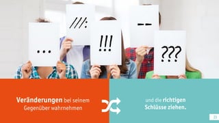 Veränderungen bei seinem
Gegenüber wahrnehmen
und die richtigen
Schlüsse ziehen.
23
 