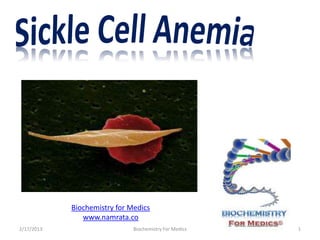 Biochemistry for Medics
               www.namrata.co
2/17/2013                     Biochemistry For Medics   1
 