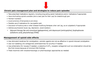 • Adjuvant therapy like anti-convulsant (gabapentine), anti-depressant (amitryptyline), bisphophanate
(zoledronic acid), physiotherapy (TENS)
 