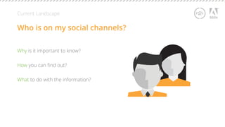 Current Landscape 
Who is on my social channels? 
Why is it important to know? 
How you can find out? 
What to do with the information? 
 