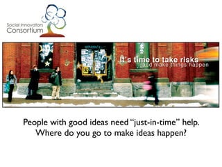 People with good ideas need “just-in-time” help.
   Where do you go to make ideas happen?
 