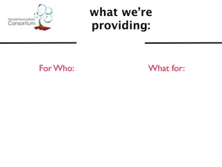 what we’re
           providing:


For Who:            What for:
 