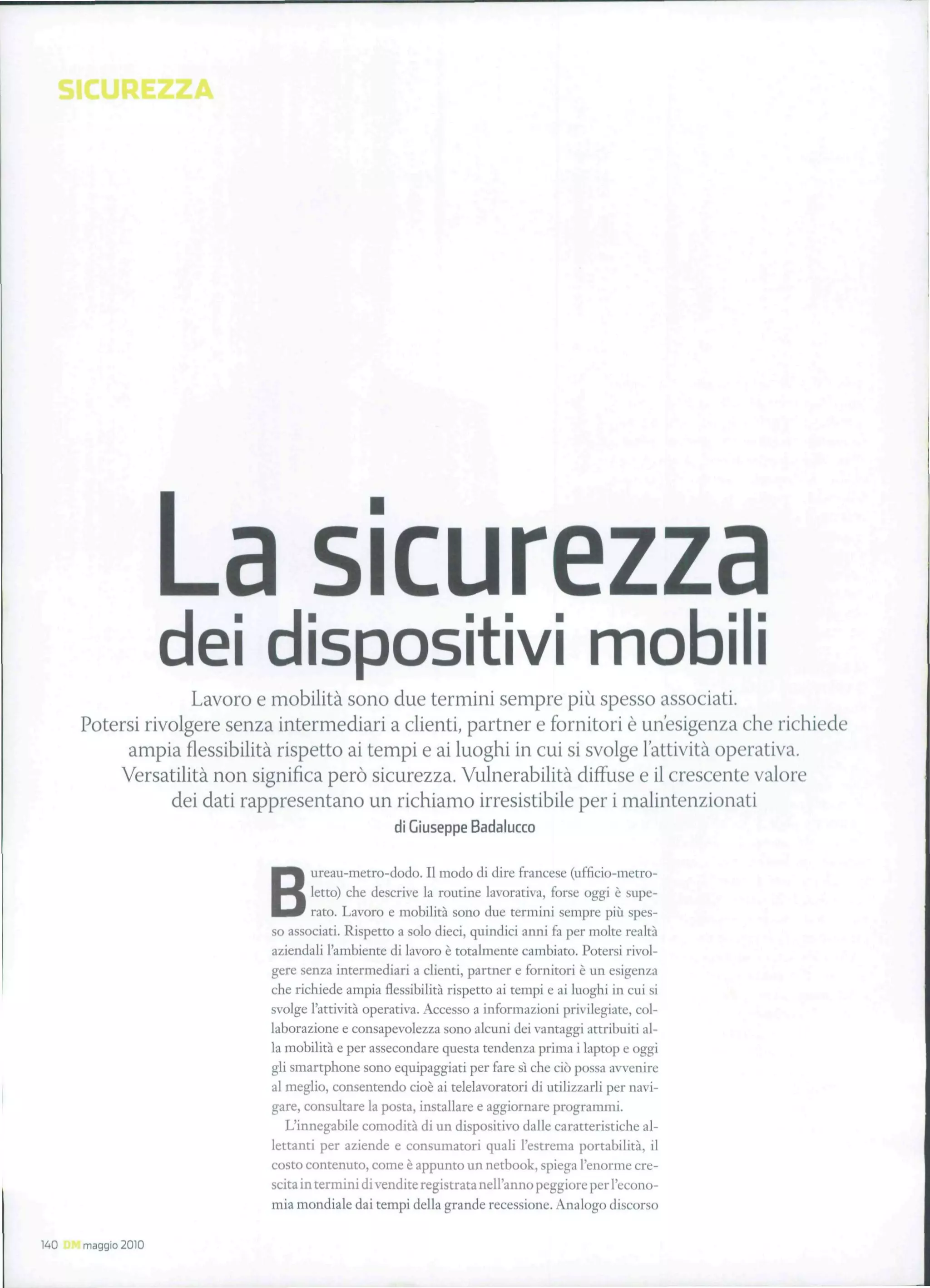 La sicurezza dei dispositivi mobili | PDF