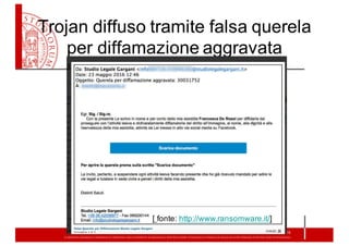 Trojan diffuso  tramite  falsa  querela  
per  diffamazione  aggravata
[  fonte:  http://www.ransomware.it/]
 