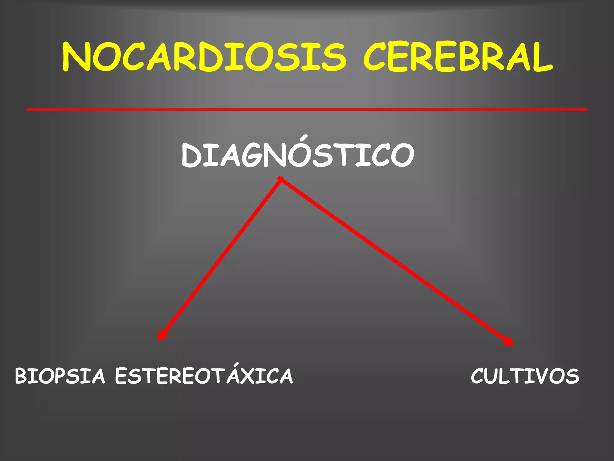 NOCARDIOSIS CEREBRAL

            DIAGNÓSTICO




BIOPSIA ESTEREOTÁXICA     CULTIVOS
 