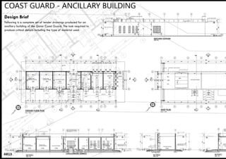 AR13
Following is a complete set of tender drawings produced for an
ancillary building of the Qatar Coast Guard. The task required to
produce critical details including the type of material used.
Design Brief
 