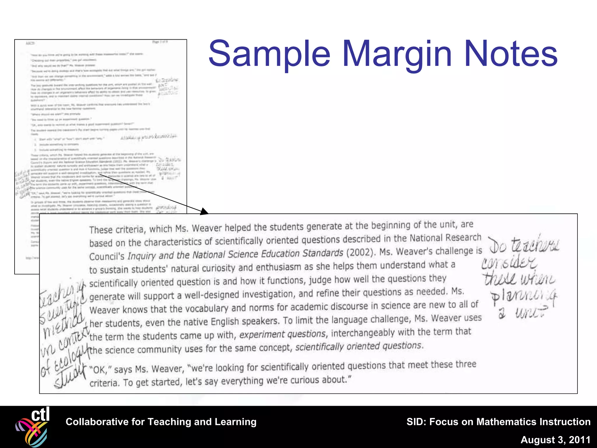 Sample Margin Notes 