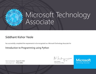 Siddhant Kishor Yeole
Introduction to Programming using Python
August 30, 2018
XYsm-XMRJ
 