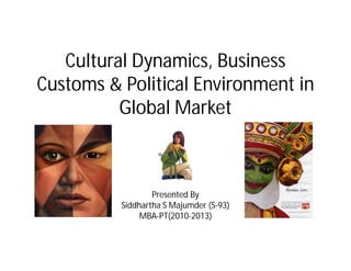 Cultural Dynamics, Business
Customs & Political Environment in
          Global Market



                  Presented By
          Siddhartha S Majumder (S-93)
               MBA-PT(2010-2013)
 