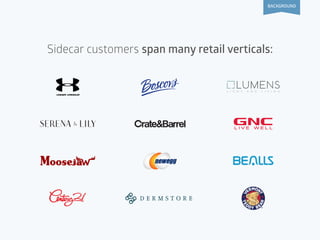Sidecar customers span many retail verticals:
BACKGROUND
 