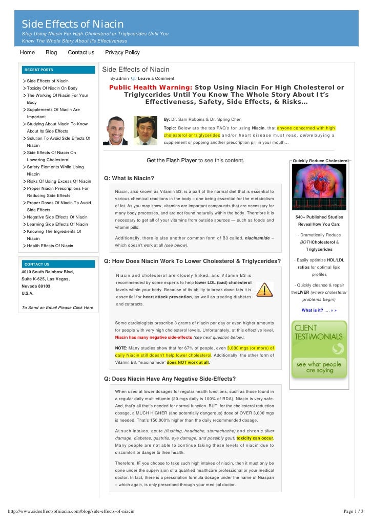 Side effects of niacin