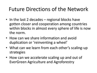 Future Directions of the Network
• In the last 2 decades – regional blocks have
gotten closer and cooperation among countr...