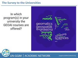 The Survey to the Universities
In which
program(s) in your
university the
GEOAI courses are
offered?
 