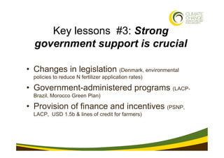 Key lessons #3: Strong
  government support is crucial

•  Changes in legislation (Denmark, environmental
  policies to re...