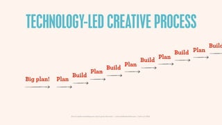 TECHNOLOGY-LED CREATIVE PROCESS
                                                                                                                               Build
                                                                                                                  Build Plan
                                                                                                         Plan
                                                                                                   Build
                                                                                 Plan
                                                           Build
                                         Plan
                    Build
Big plan!   Plan




                   How to make something new, that’s good, that lasts | www.sidekickstudios.net | 0207 407 6623
 
