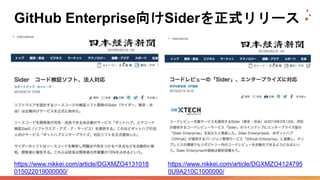 GitHub Enterprise向けSiderを正式リリース
https://www.nikkei.com/article/DGXMZO4131018
015022019000000/
https://www.nikkei.com/artic...