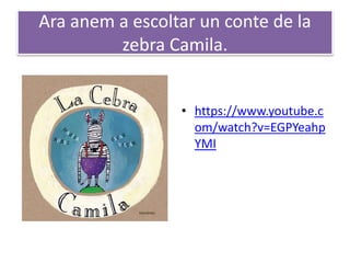 Ara anem a escoltar un conte de la
zebra Camila.
• https://www.youtube.c
om/watch?v=EGPYeahp
YMI
 