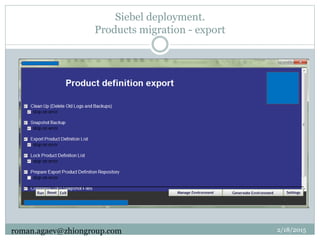 Siebel deployment.
Products migration - export
2/18/2015roman.agaev@zhiongroup.com
 