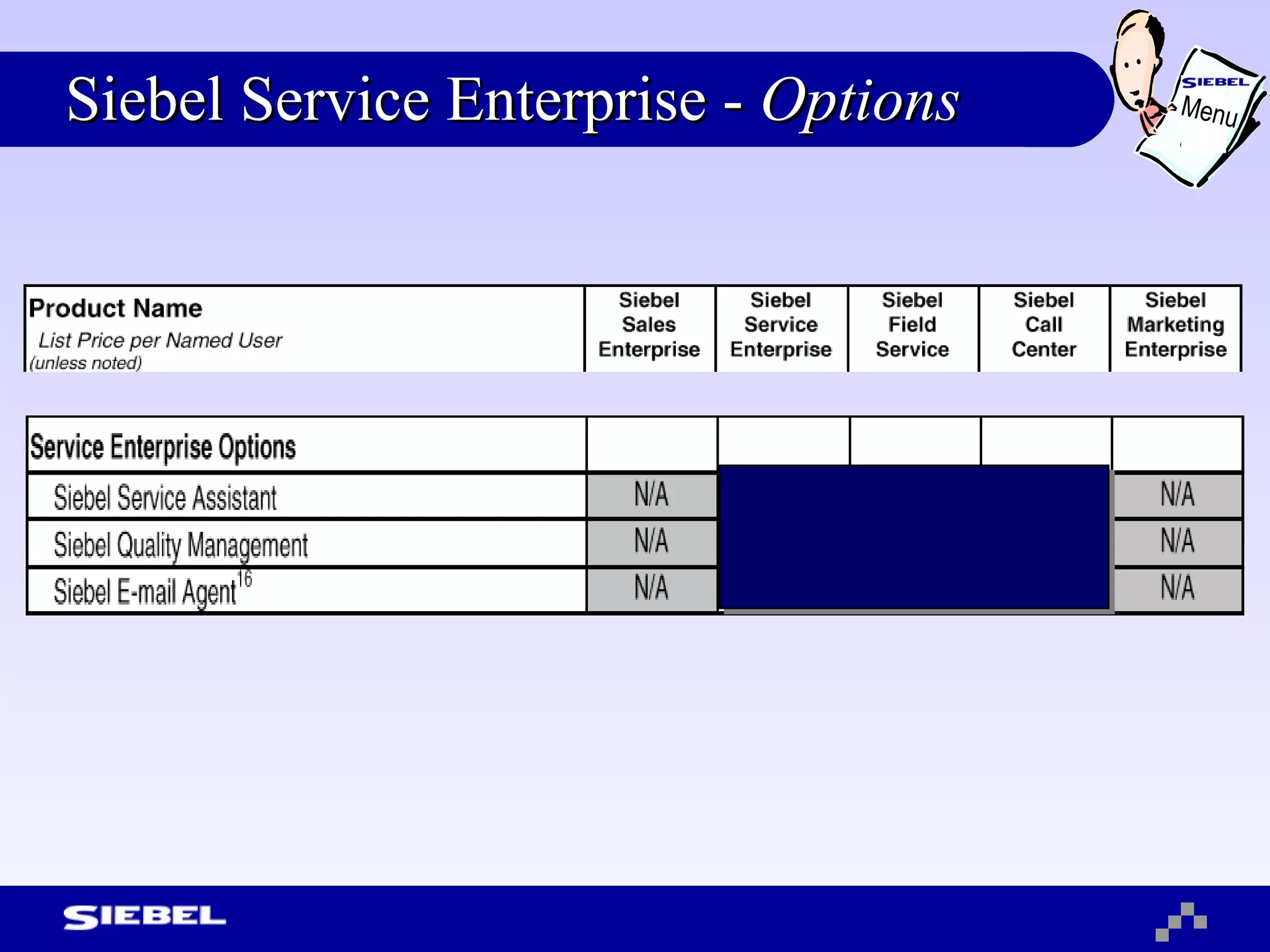 Siebel Service Enterprise -  Options Menu 