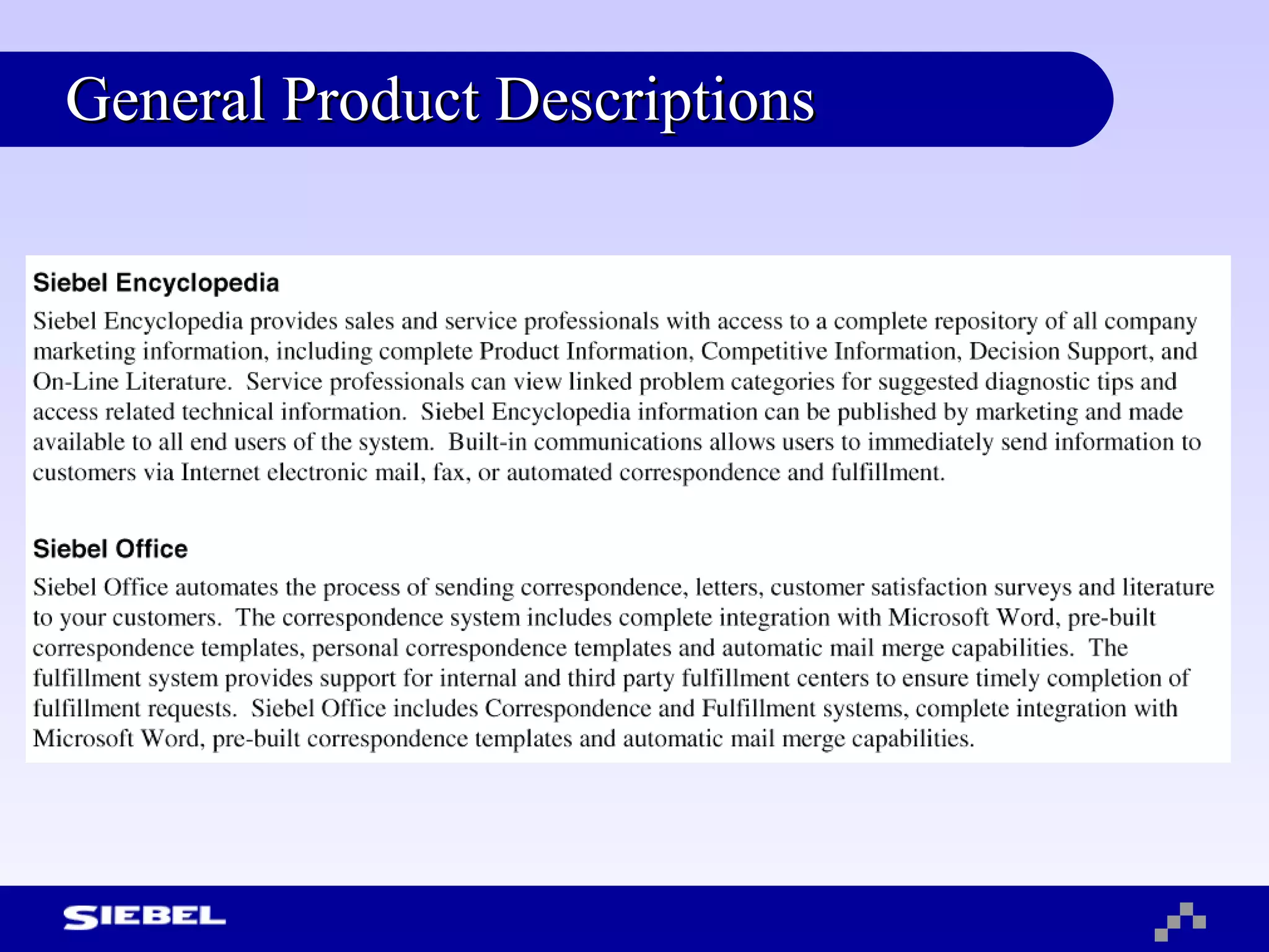 General Product Descriptions 