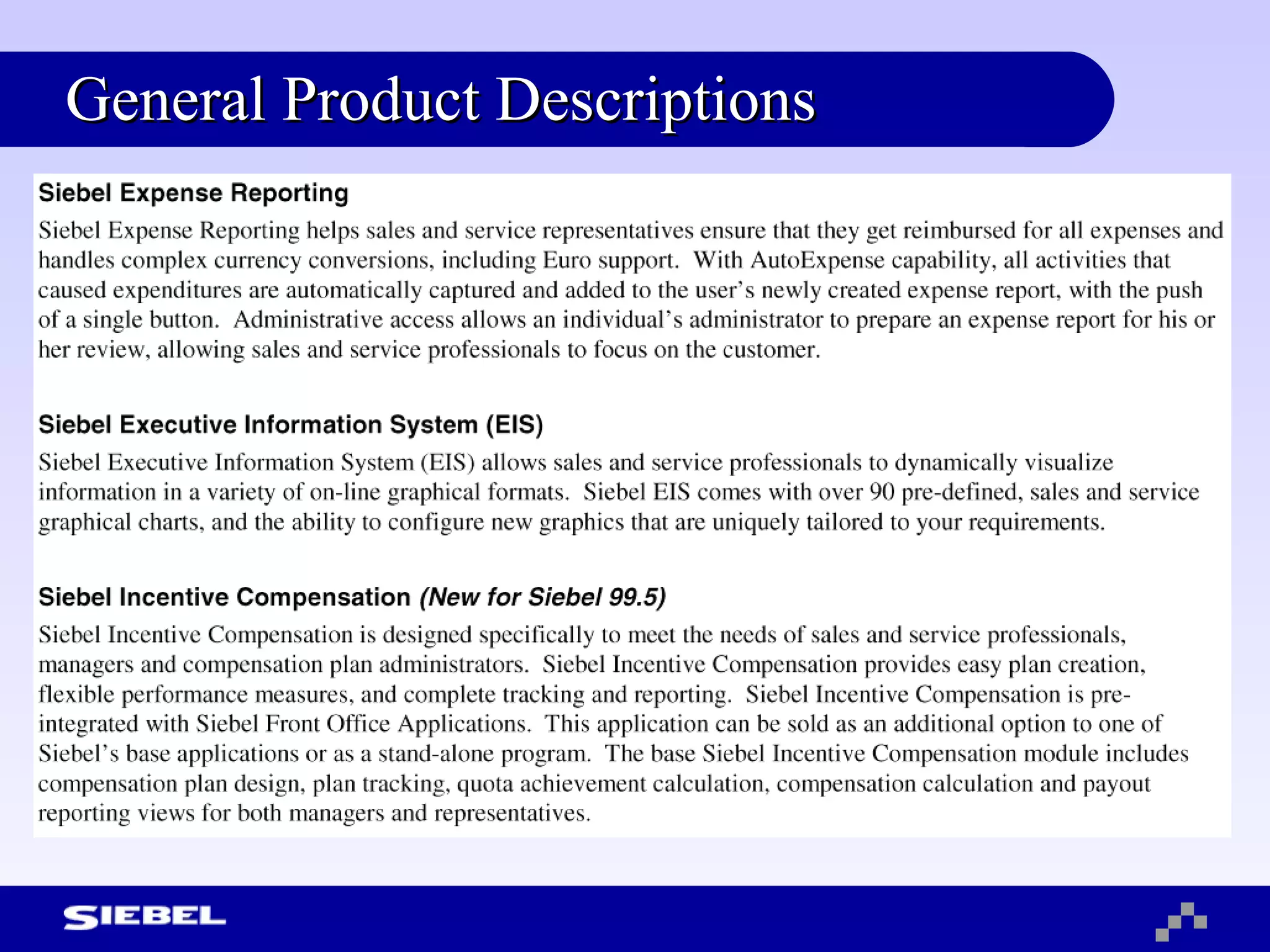 General Product Descriptions 