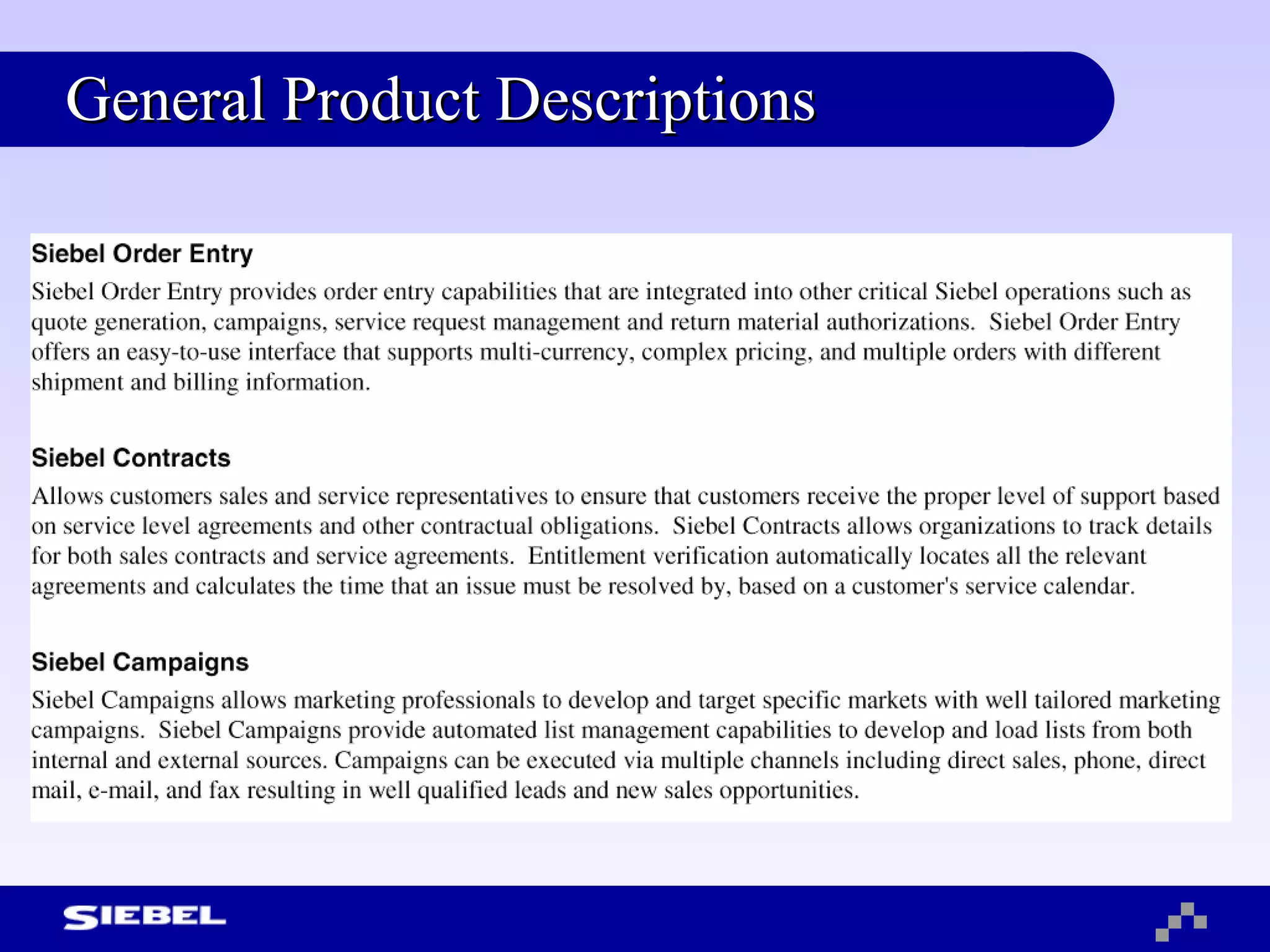 General Product Descriptions 
