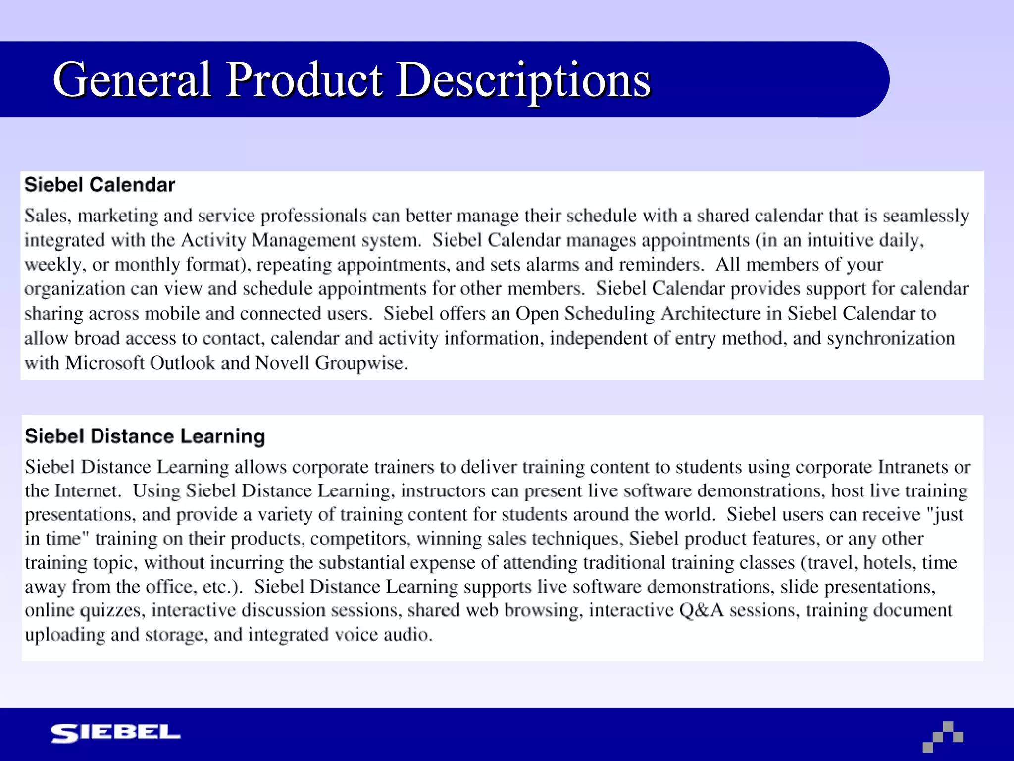 General Product Descriptions 