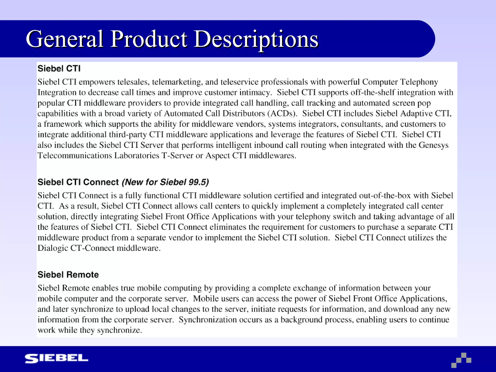 General Product Descriptions 