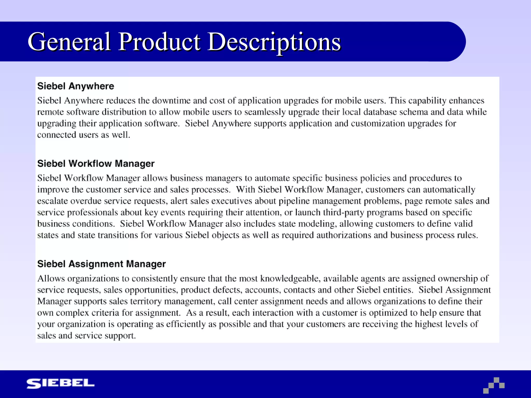 General Product Descriptions 