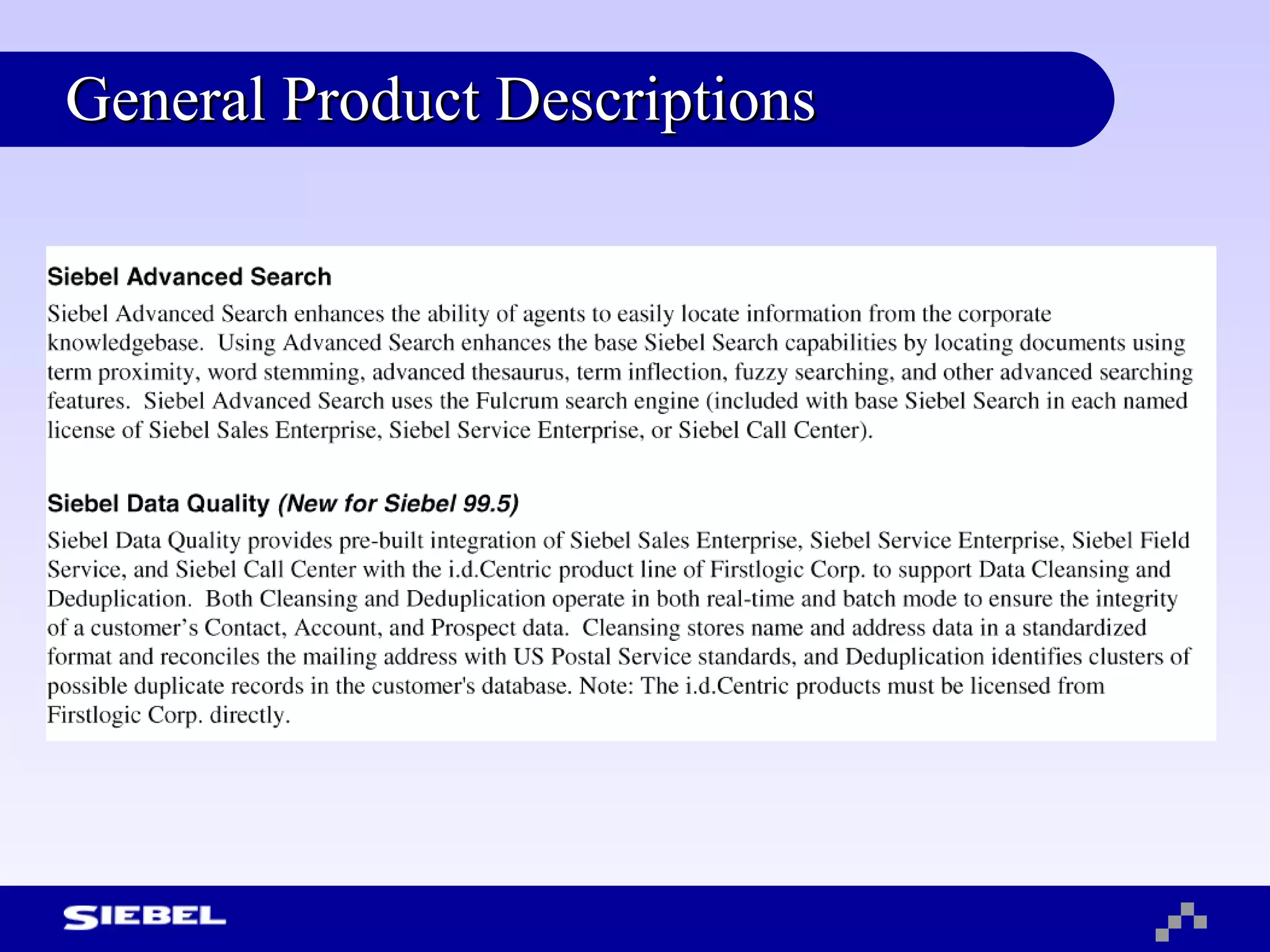 General Product Descriptions 