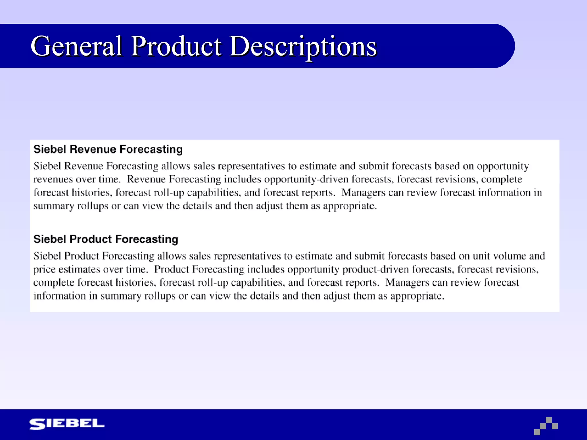General Product Descriptions 