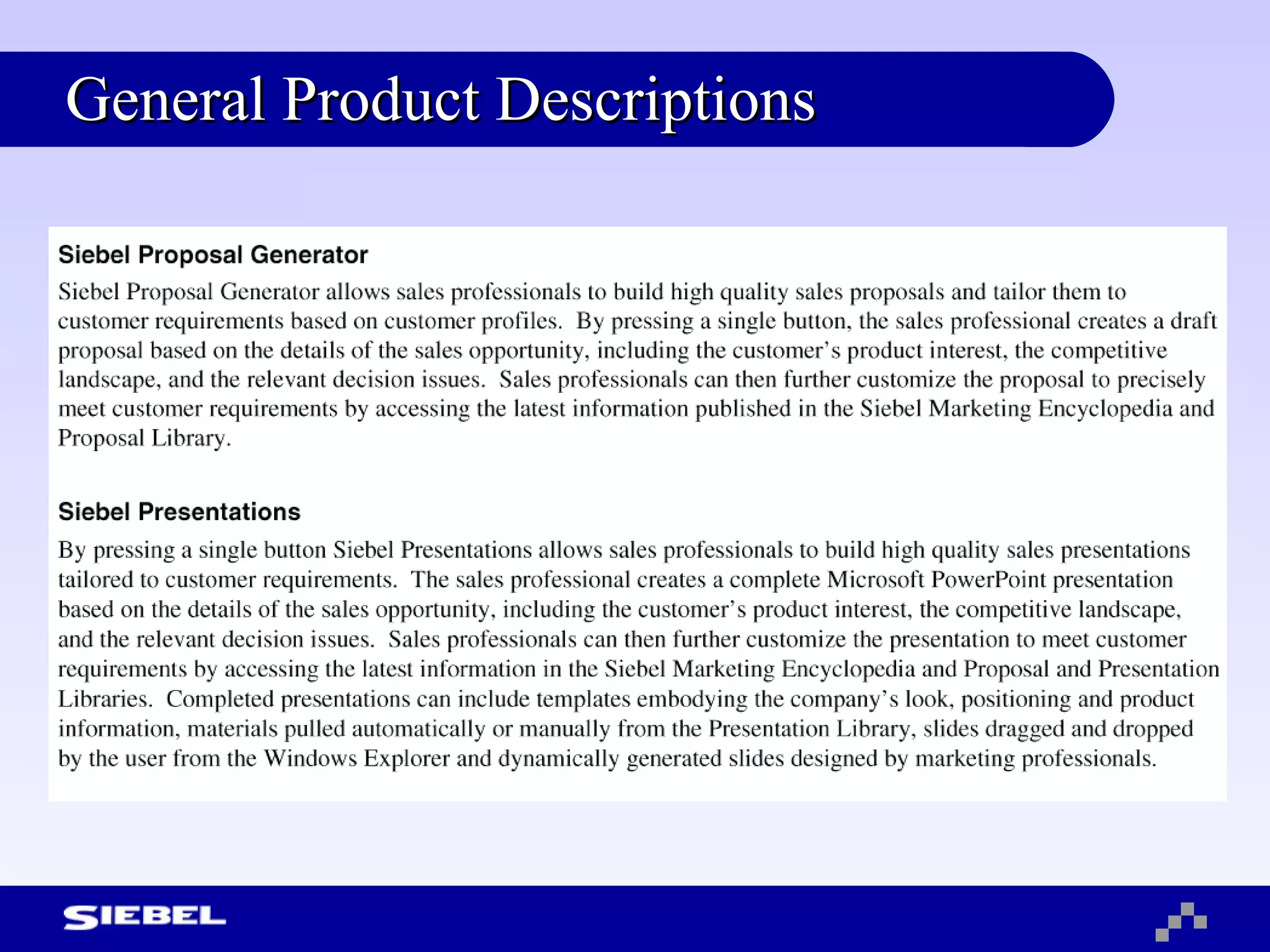 General Product Descriptions 