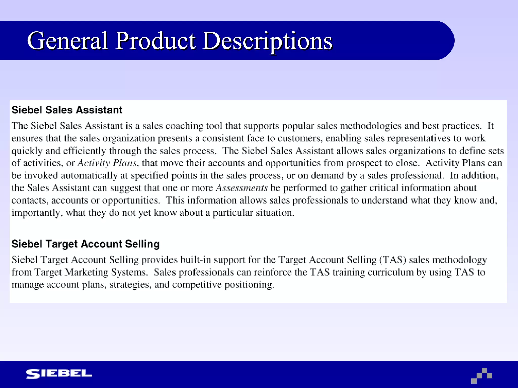 General Product Descriptions 