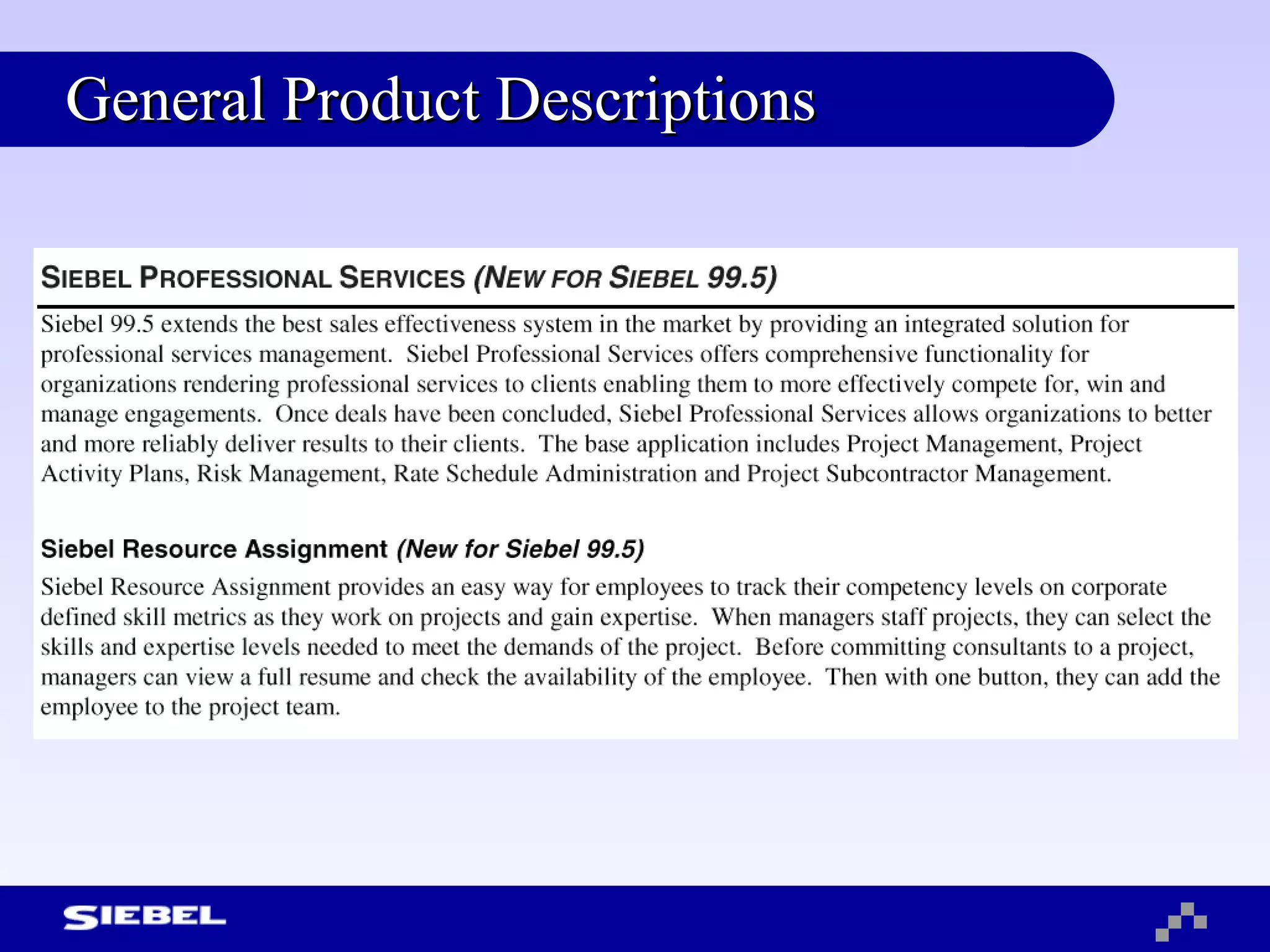 General Product Descriptions 
