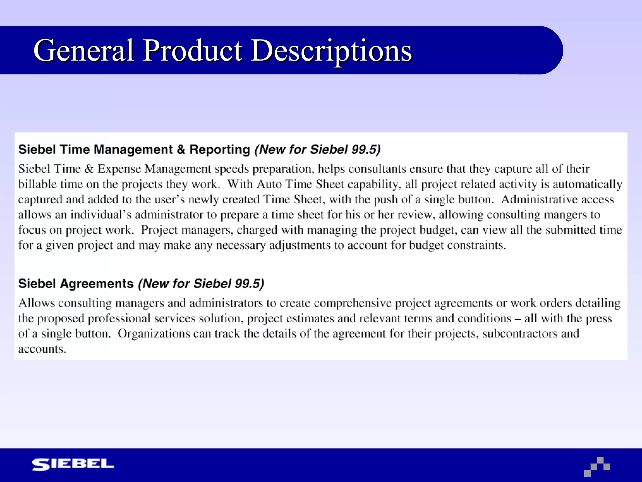 General Product Descriptions 