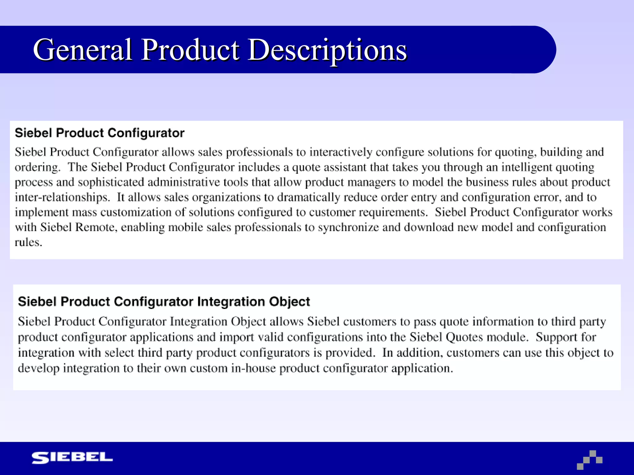 General Product Descriptions 