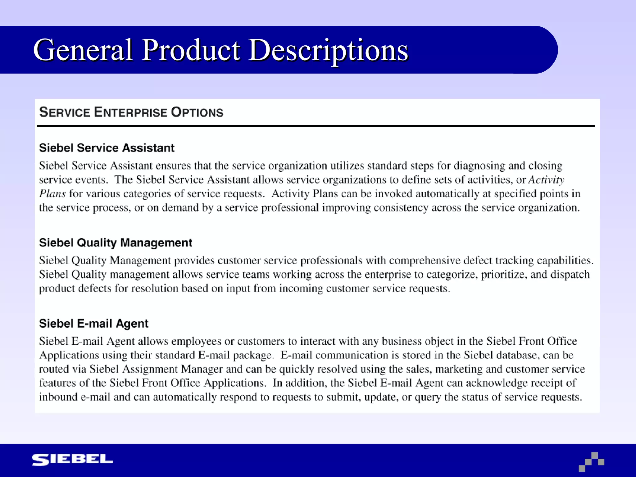 General Product Descriptions 