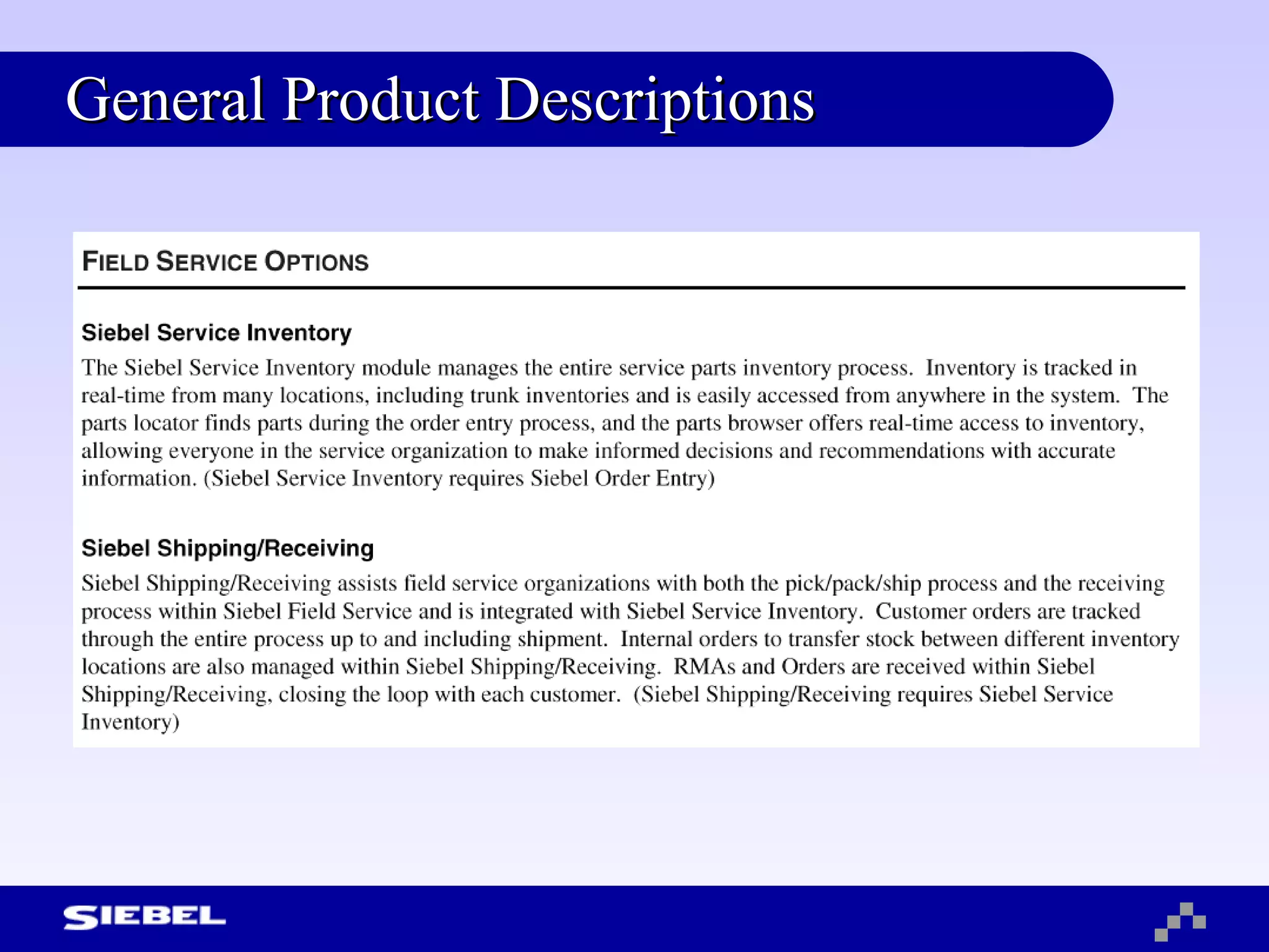 General Product Descriptions 